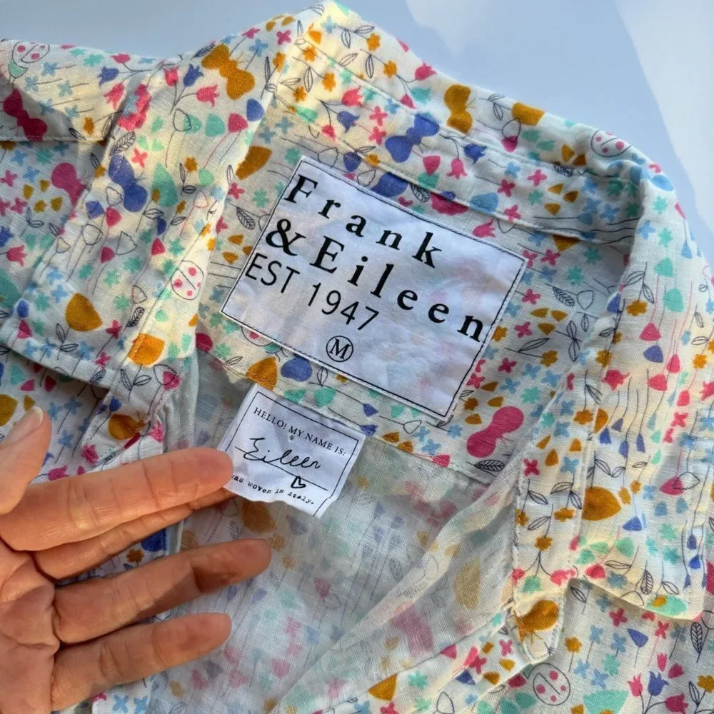 Frank & Eileen “Eileen” Italian Linen Floral Button Down Shirt *EUC* size M - Picture 10 of 14